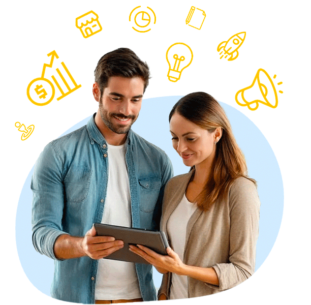 Couple is looking at business plan generated by startnew.app